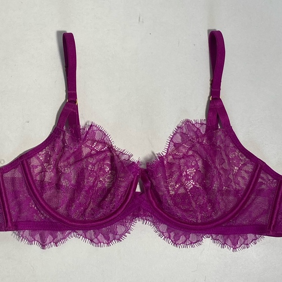 Like New Victoria’s Secret Very Sexy Floral Lace Fuchsia Raspberry Pink Bra 34B - Picture 7 of 13